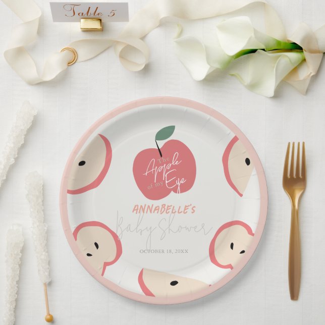 Apple of my Eye Pink Girl Baby Shower Paper Plates (Wedding)