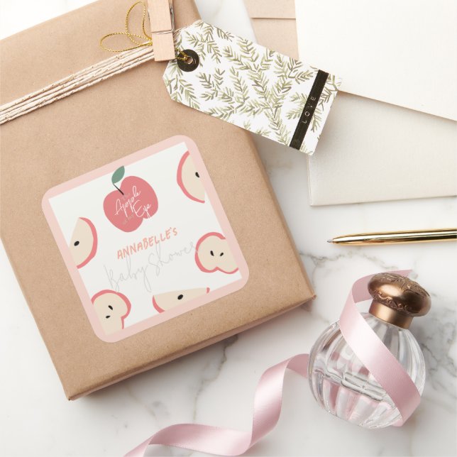 Apple of my Eye Pink Girl Baby Shower Square Sticker (Gifting)
