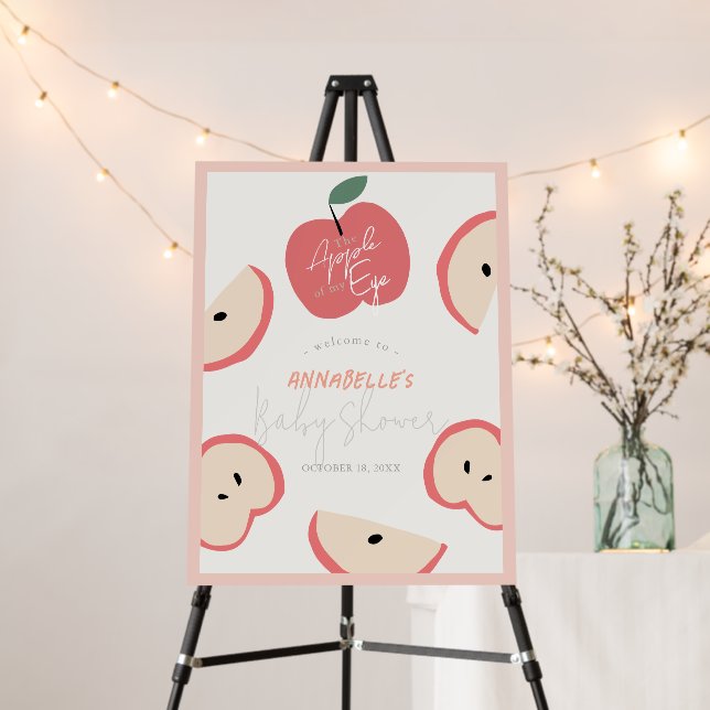 Apple of my Eye Pink Girl Baby Shower Welcome Sign (In Situ (Stand))