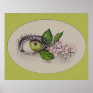 Apple of my eye Surreal drawing art Green Poster