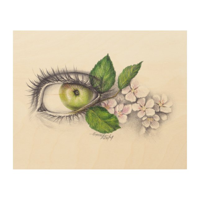 Apple of my eye Surreal drawing Wood Wall Art (Front)