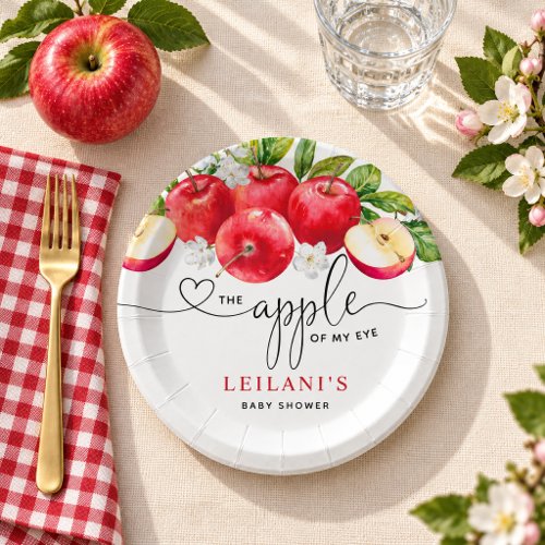 Apple of My Eye Watercolor Apple Baby Shower Paper Plates