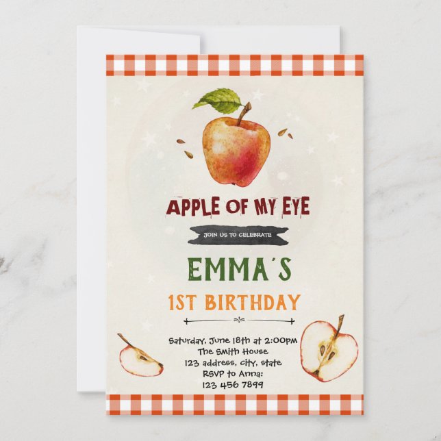 Apple of my eyes birthday invitation (Front)