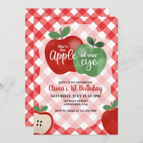 Apple of our Eye 1st Birthday Invitation