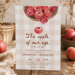 apple of our eye apple basket gingham baby shower invitation