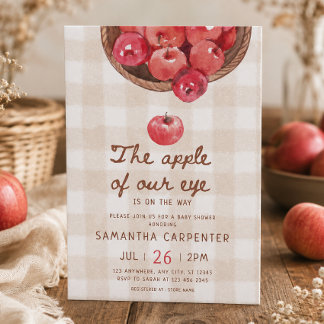 apple of our eye apple basket gingham baby shower invitation
