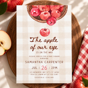 apple of our eye apple basket gingham baby shower invitation