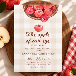 apple of our eye apple basket gingham baby shower invitation