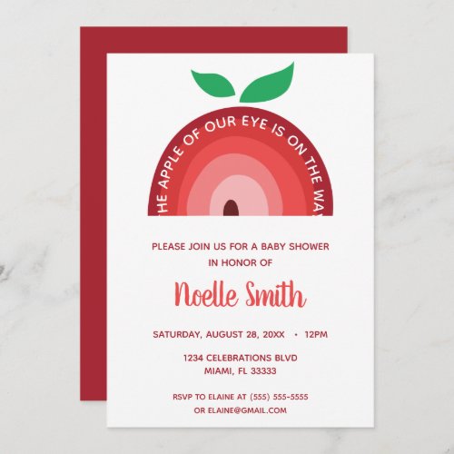 Apple of our Eye Apple Rainbow Baby Shower Invit Invitation