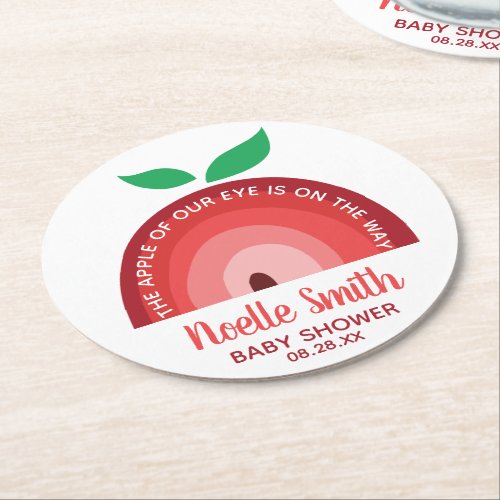 Apple of our Eye Apple Rainbow Baby Shower Round Paper Coaster