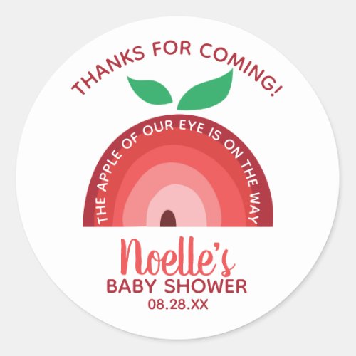 Apple of our Eye Apple Rainbow Baby Shower Thanks Classic Round Sticker