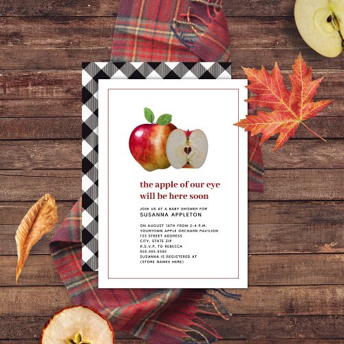 Apple Of Our Eye Autumn Fall Plaid Baby Shower  Invitation