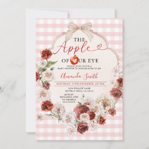 Apple of Our Eye Baby Shower Bow Pink Gingham Invitation