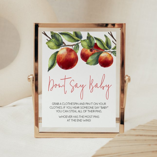 Apple of Our Eye Baby Shower Don't Say Baby Poster (Red Apple Baby Shower Don't Say Baby Sign)