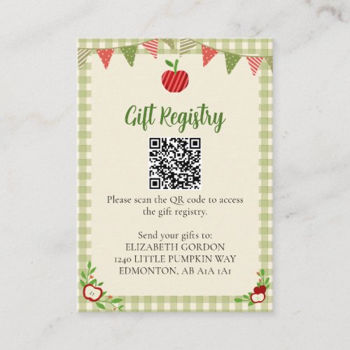Apple of Our Eye Baby Shower Gift Registry QR Code Enclosure Card
