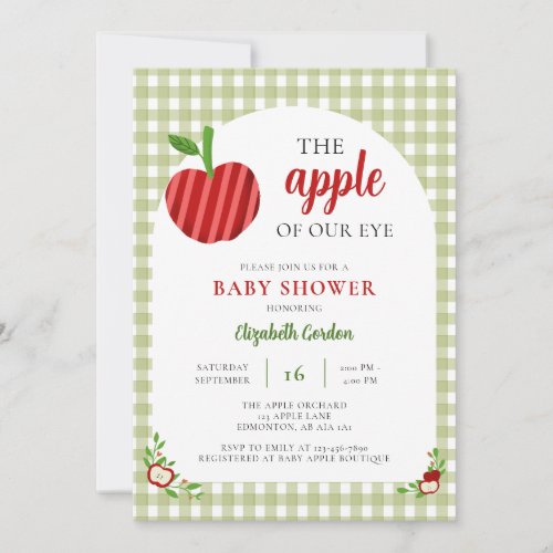 Apple of Our Eye Baby Shower Gingham Sweet Invitation
