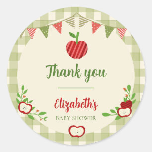 Apple of Our Eye Baby Shower Thank you Gingham Classic Round Sticker