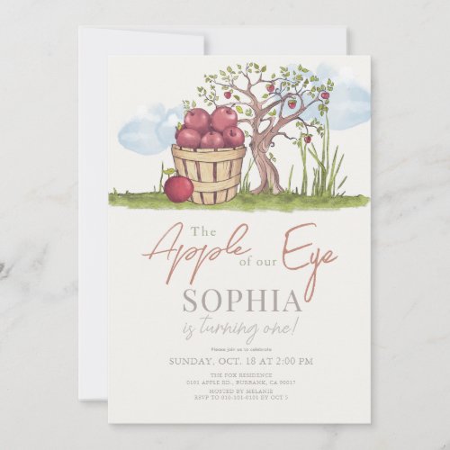 Apple of our Eye Basket  Tree 1st Birthday Invitation