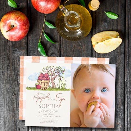 Apple of our Eye Basket  Tree Photo 1st Birthday Invitation