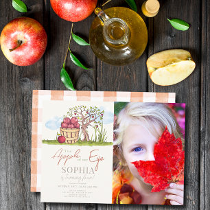 Apple of our Eye Basket & Tree Photo Birthday Invitation