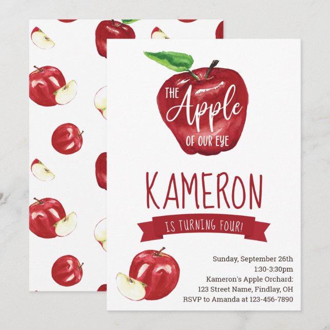 Apple of Our Eye, Birthday Party Any Age Invitation (Front/Back)