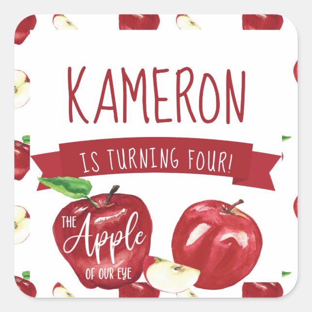 Apple of Our Eye, Birthday Party Any Age Square Sticker (Front)