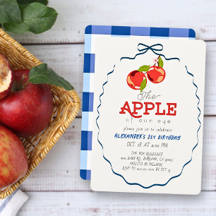 Apple of our Eye Blue Bow Boy 1st Birthday Invitation
