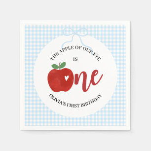 Apple of our eye blue gingham bow 1st birthday napkins