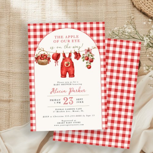 Apple of our eye clothesline gingham baby shower invitation