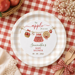 Apple Of Our Eye clothesline gingham Baby Shower Paper Plates