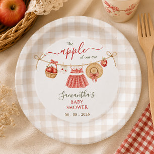 Apple Of Our Eye clothesline gingham Baby Shower Paper Plates