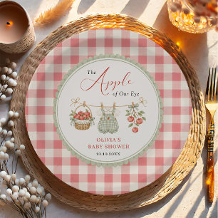 Apple of Our Eye Clothesline Gingham Baby Shower Paper Plates