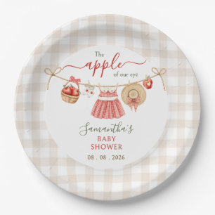 Apple Of Our Eye clothesline gingham Baby Shower Paper Plates
