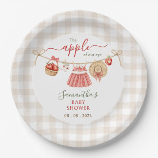 Apple Of Our Eye clothesline gingham Baby Shower Paper Plates