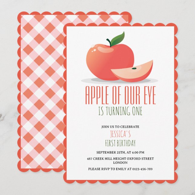 Apple of our Eye Cute First Birthday Invitation (Front/Back)