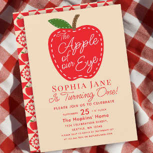 Apple of our Eye Cute Kids 1st Birthday Invitation