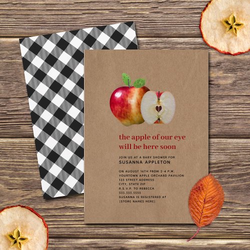 Apple Of Our Eye Fall Autumn Plaid Baby Shower Invitation