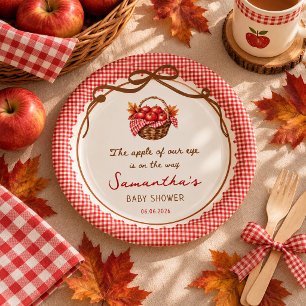 Apple Of Our Eye Fall Baby Shower red gingham Paper Plates