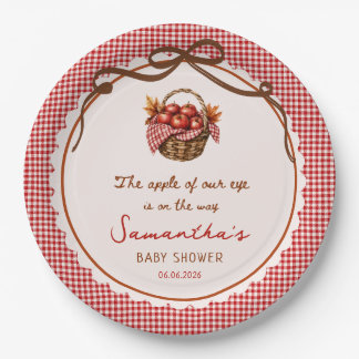 Apple Of Our Eye Fall Baby Shower red gingham Paper Plates