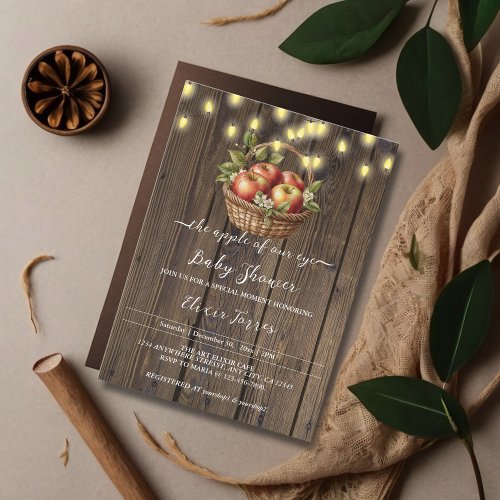 Apple Of Our Eye Fall Floral Wood Baby Shower Invitation