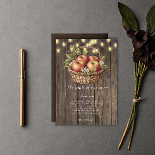 Apple Of Our Eye Fall Floral Wood Baby Shower Thank You Card