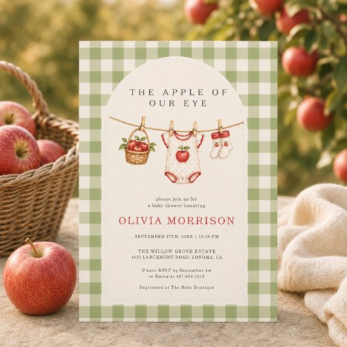 Apple of Our Eye Fall Gingham Baby Shower Invitation