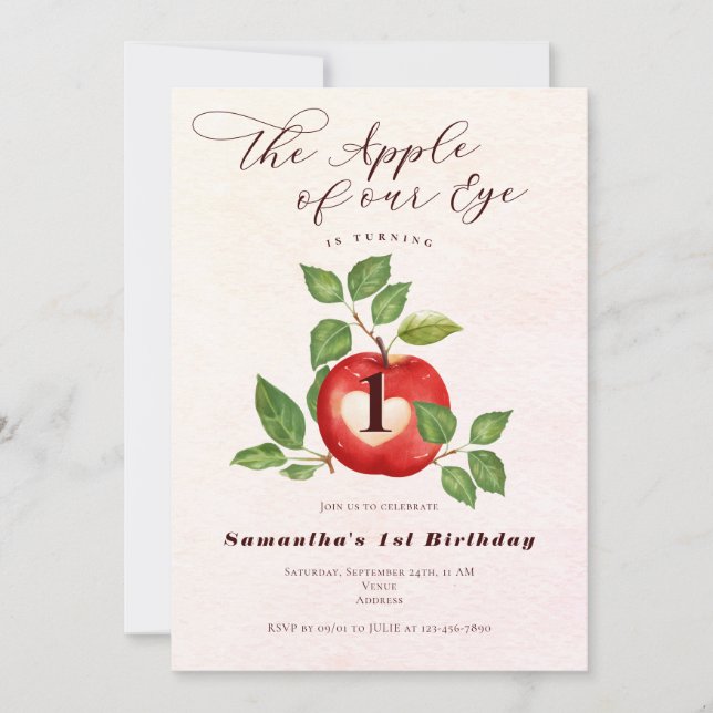 Apple Of Our Eye Fall Harvest Rustic 1st Birthday Invitation (Front)