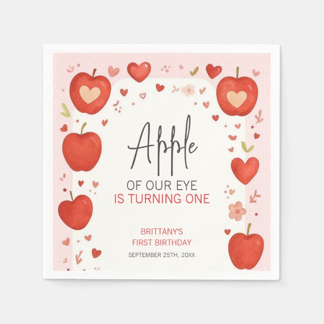 Apple of Our Eye Fall Themed Birthday Napkins (Front)