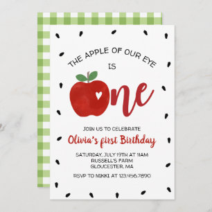Apple of our Eye first birthday Invitation