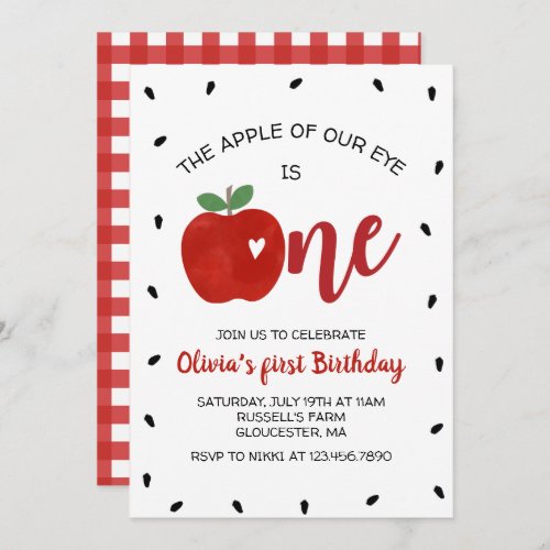 Apple of our Eye first birthday Invitation