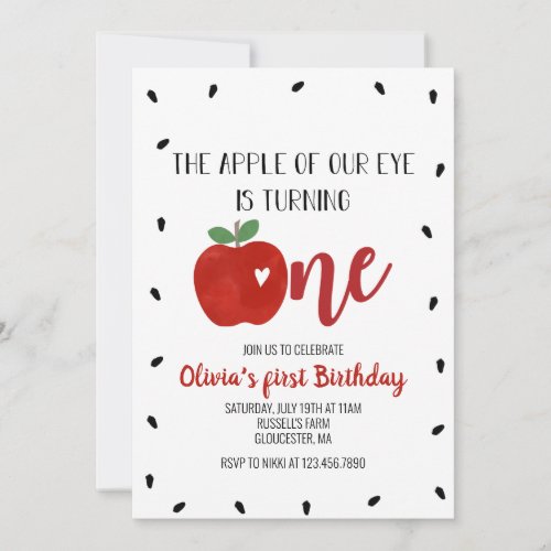 Apple of our Eye first birthday Invitation