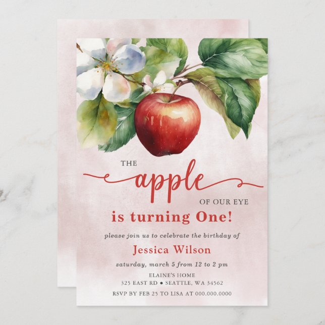 Apple of Our Eye First Birthday Invitation (Front/Back)