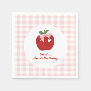 Apple of our Eye first birthday pink bow Napkins