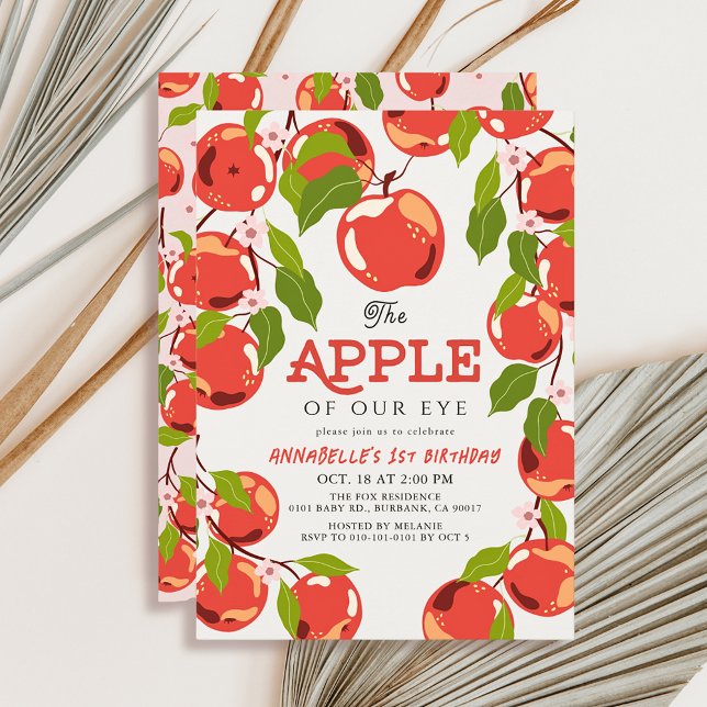 Apple of our Eye Floral Girl's 1st Birthday Invitation (Creator Uploaded)